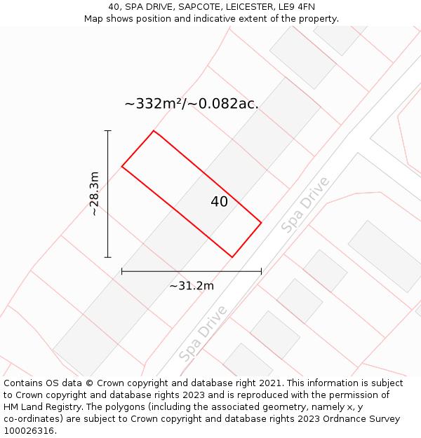 40, SPA DRIVE, SAPCOTE, LEICESTER, LE9 4FN: Plot and title map