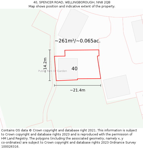 40, SPENCER ROAD, WELLINGBOROUGH, NN8 2QB: Plot and title map