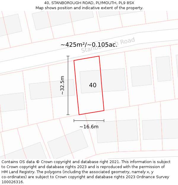 40, STANBOROUGH ROAD, PLYMOUTH, PL9 8SX: Plot and title map