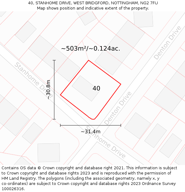 40, STANHOME DRIVE, WEST BRIDGFORD, NOTTINGHAM, NG2 7FU: Plot and title map