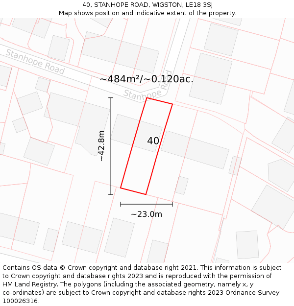 40, STANHOPE ROAD, WIGSTON, LE18 3SJ: Plot and title map