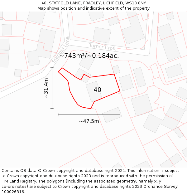 40, STATFOLD LANE, FRADLEY, LICHFIELD, WS13 8NY: Plot and title map