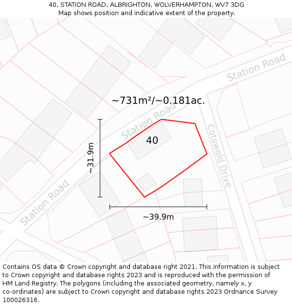 40, STATION ROAD, ALBRIGHTON, WOLVERHAMPTON, WV7 3DG: Plot and title map