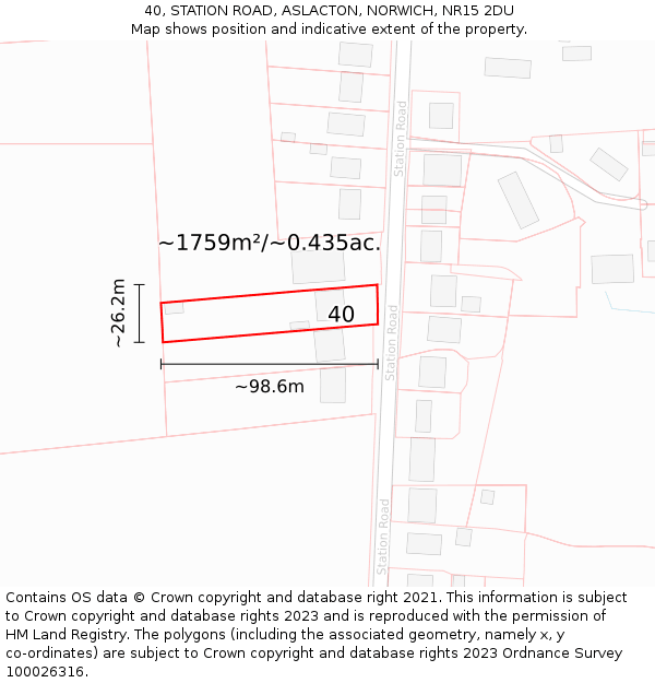 40, STATION ROAD, ASLACTON, NORWICH, NR15 2DU: Plot and title map