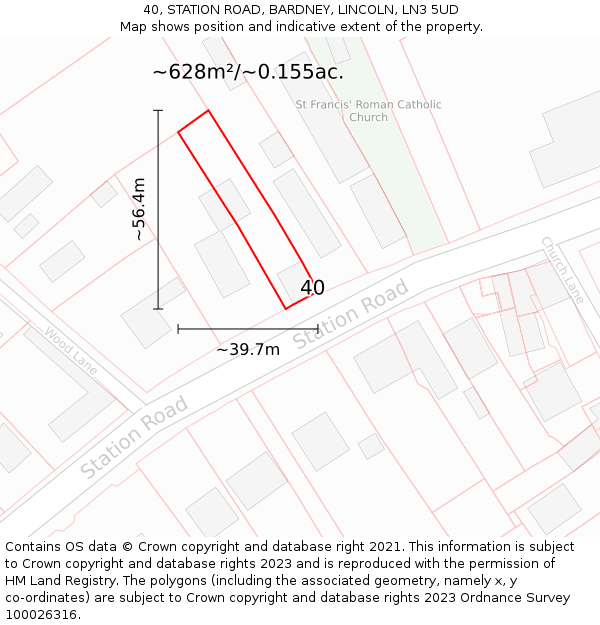 40, STATION ROAD, BARDNEY, LINCOLN, LN3 5UD: Plot and title map