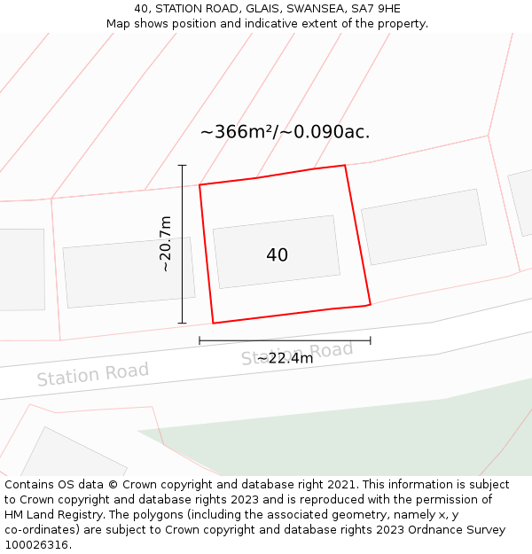 40, STATION ROAD, GLAIS, SWANSEA, SA7 9HE: Plot and title map