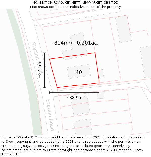 40, STATION ROAD, KENNETT, NEWMARKET, CB8 7QD: Plot and title map