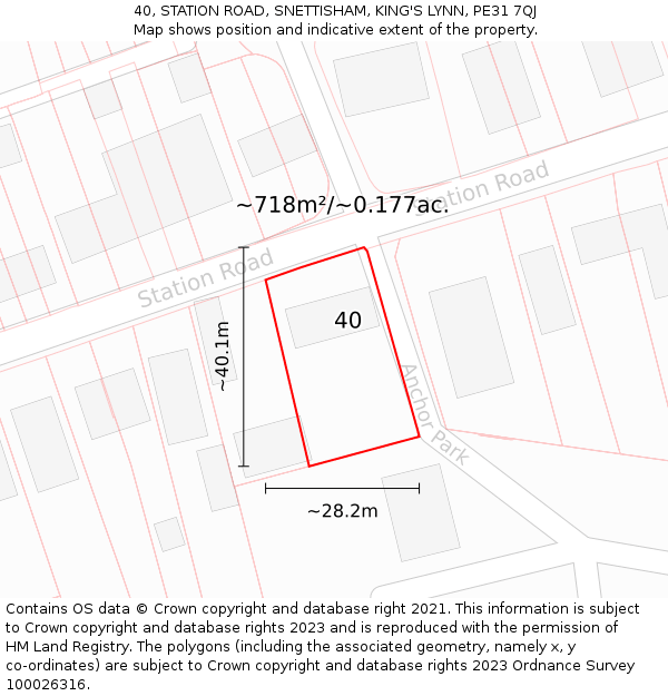 40, STATION ROAD, SNETTISHAM, KING'S LYNN, PE31 7QJ: Plot and title map