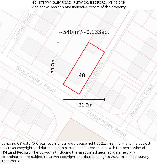 40, STEPPINGLEY ROAD, FLITWICK, BEDFORD, MK45 1AN: Plot and title map