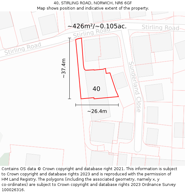 40, STIRLING ROAD, NORWICH, NR6 6GF: Plot and title map