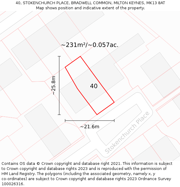 40, STOKENCHURCH PLACE, BRADWELL COMMON, MILTON KEYNES, MK13 8AT: Plot and title map