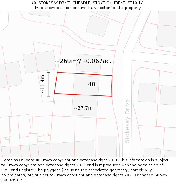 40, STOKESAY DRIVE, CHEADLE, STOKE-ON-TRENT, ST10 1YU: Plot and title map