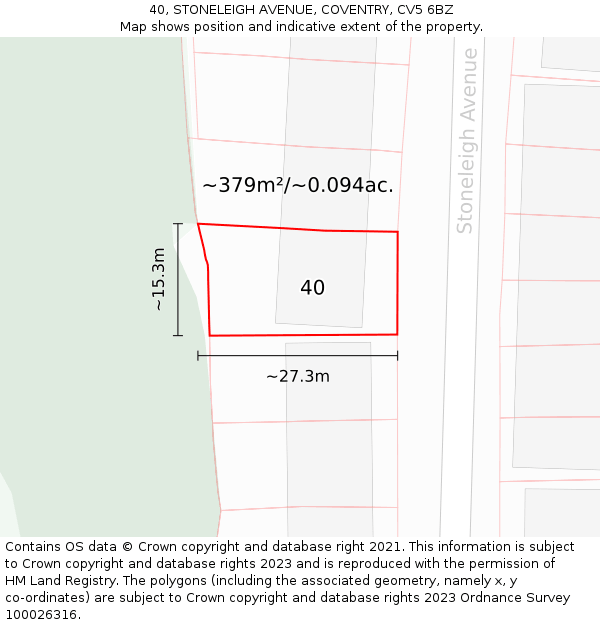 40, STONELEIGH AVENUE, COVENTRY, CV5 6BZ: Plot and title map