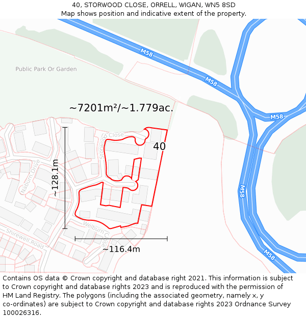 40, STORWOOD CLOSE, ORRELL, WIGAN, WN5 8SD: Plot and title map