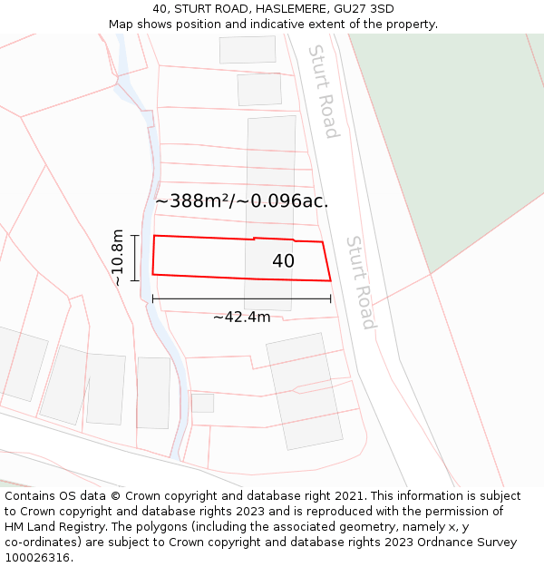 40, STURT ROAD, HASLEMERE, GU27 3SD: Plot and title map