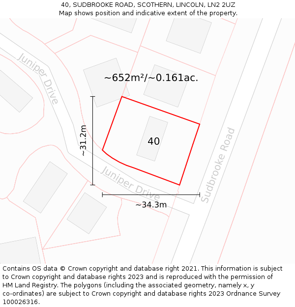 40, SUDBROOKE ROAD, SCOTHERN, LINCOLN, LN2 2UZ: Plot and title map