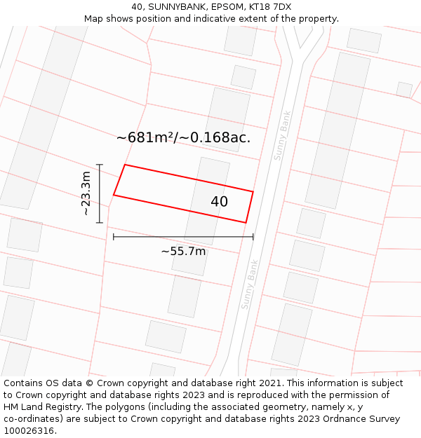 40, SUNNYBANK, EPSOM, KT18 7DX: Plot and title map