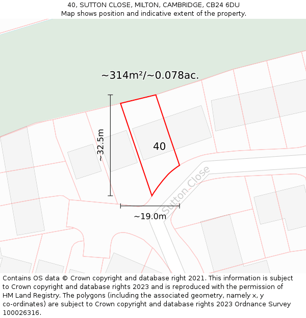 40, SUTTON CLOSE, MILTON, CAMBRIDGE, CB24 6DU: Plot and title map