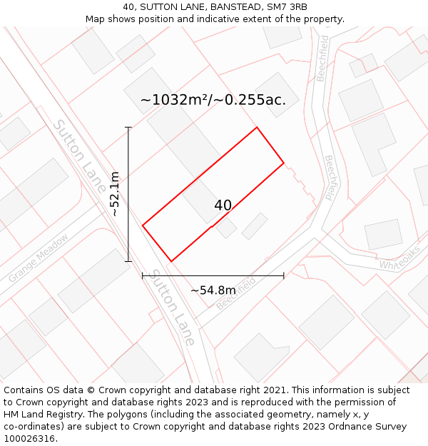 40, SUTTON LANE, BANSTEAD, SM7 3RB: Plot and title map