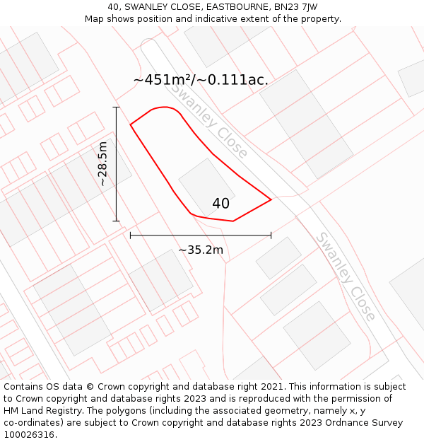 40, SWANLEY CLOSE, EASTBOURNE, BN23 7JW: Plot and title map