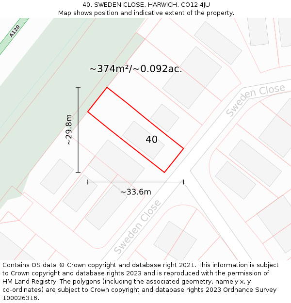 40, SWEDEN CLOSE, HARWICH, CO12 4JU: Plot and title map