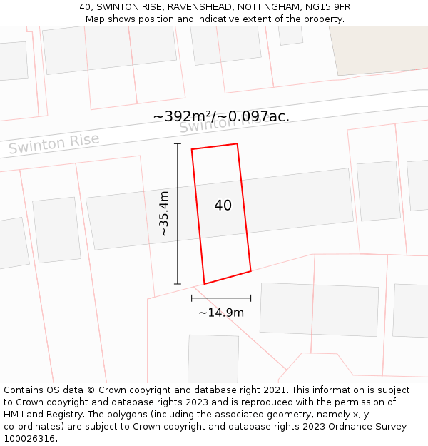 40, SWINTON RISE, RAVENSHEAD, NOTTINGHAM, NG15 9FR: Plot and title map