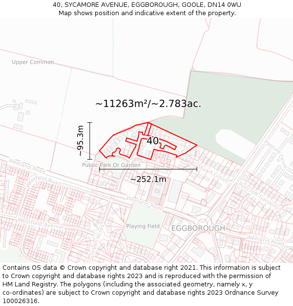 40, SYCAMORE AVENUE, EGGBOROUGH, GOOLE, DN14 0WU: Plot and title map