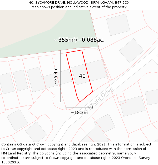 40, SYCAMORE DRIVE, HOLLYWOOD, BIRMINGHAM, B47 5QX: Plot and title map