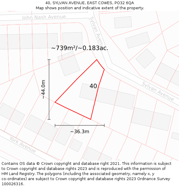 40, SYLVAN AVENUE, EAST COWES, PO32 6QA: Plot and title map