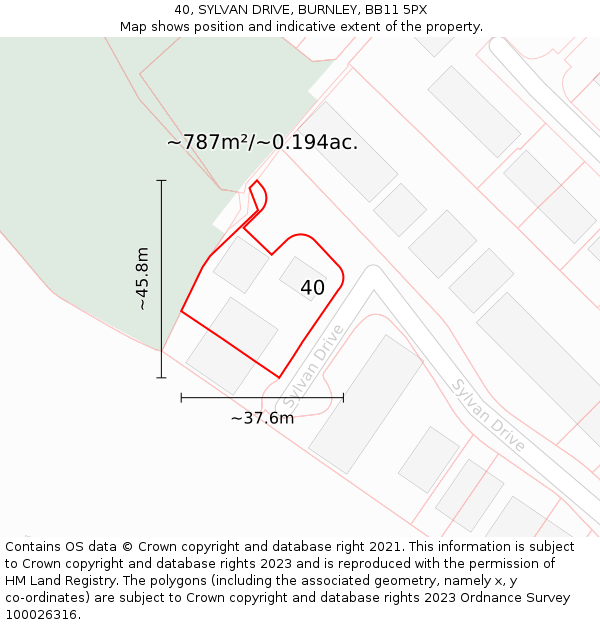 40, SYLVAN DRIVE, BURNLEY, BB11 5PX: Plot and title map