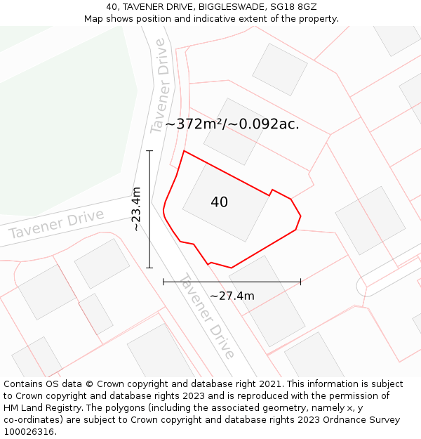 40, TAVENER DRIVE, BIGGLESWADE, SG18 8GZ: Plot and title map