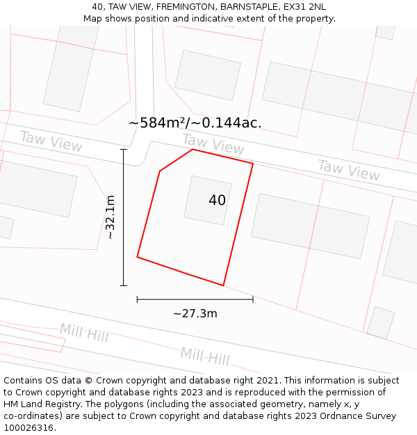 40, TAW VIEW, FREMINGTON, BARNSTAPLE, EX31 2NL: Plot and title map