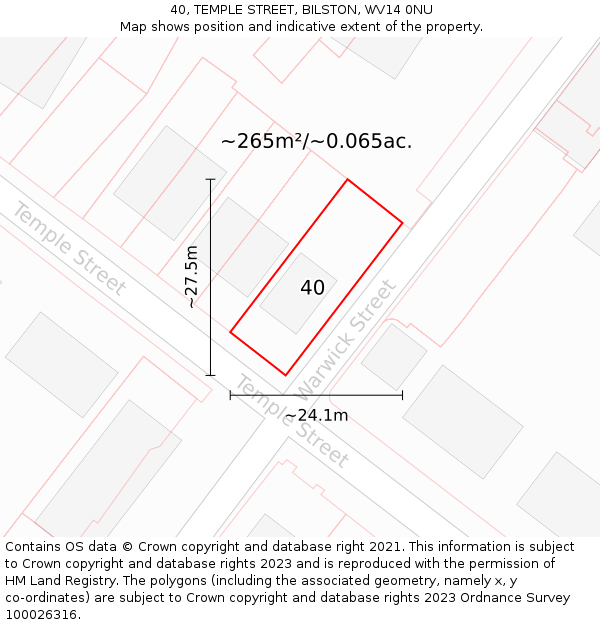 40, TEMPLE STREET, BILSTON, WV14 0NU: Plot and title map