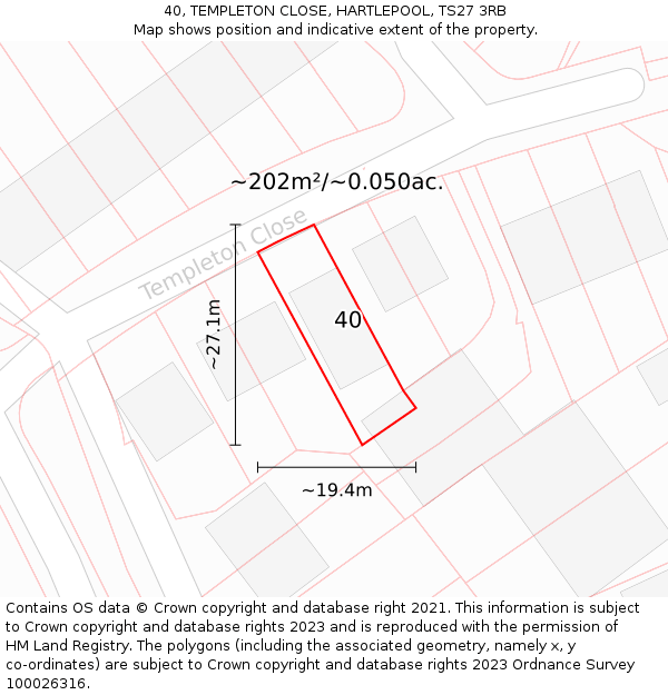 40, TEMPLETON CLOSE, HARTLEPOOL, TS27 3RB: Plot and title map