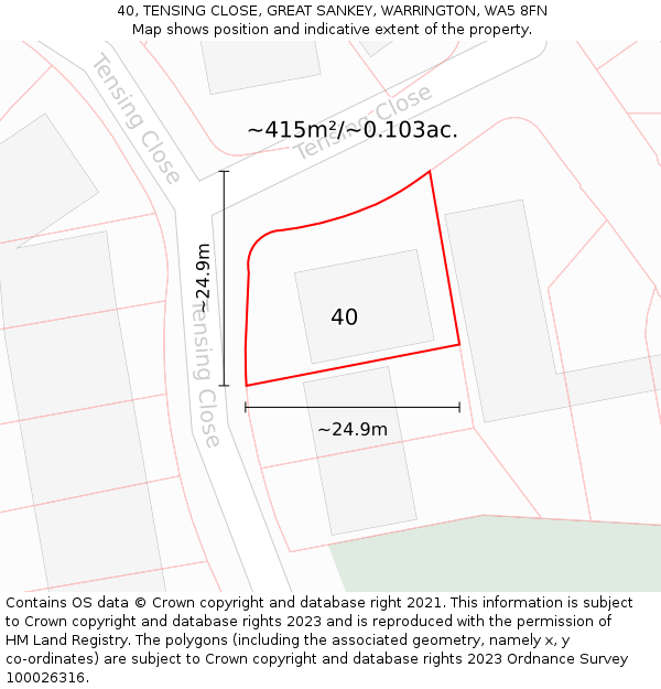 40, TENSING CLOSE, GREAT SANKEY, WARRINGTON, WA5 8FN: Plot and title map