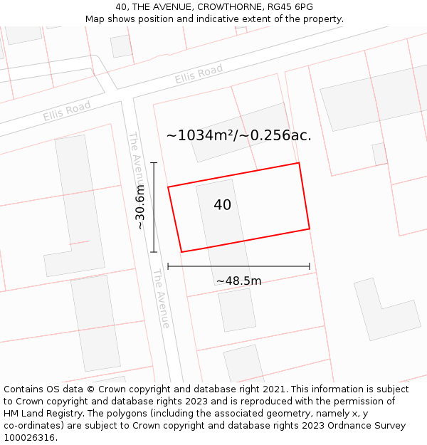 40, THE AVENUE, CROWTHORNE, RG45 6PG: Plot and title map