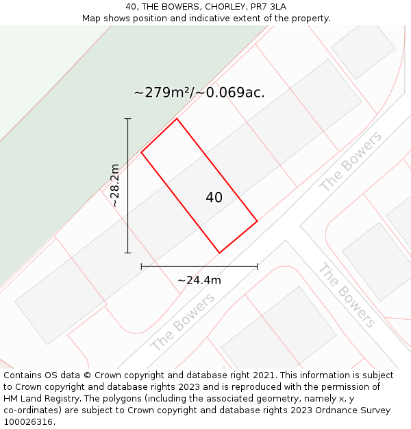 40, THE BOWERS, CHORLEY, PR7 3LA: Plot and title map