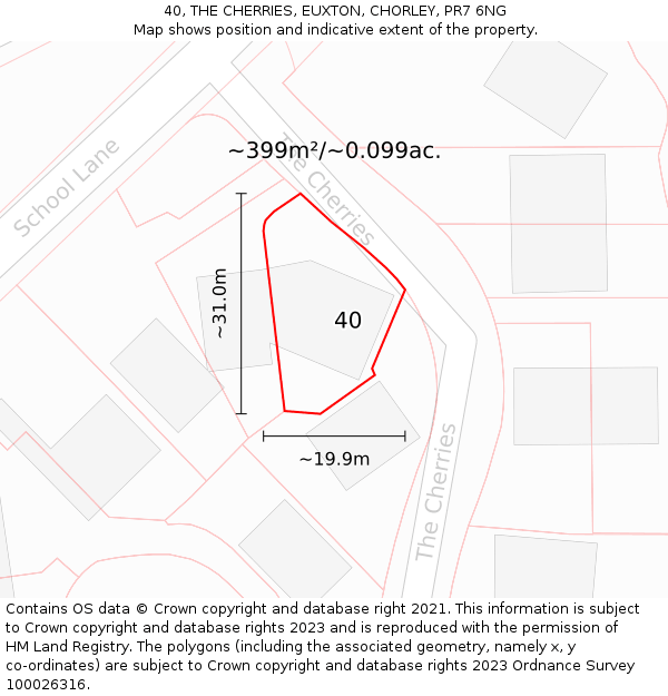 40, THE CHERRIES, EUXTON, CHORLEY, PR7 6NG: Plot and title map