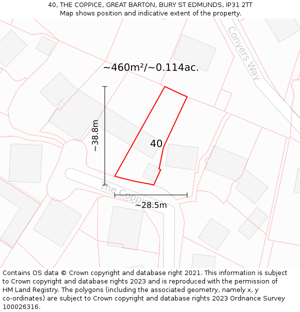 40, THE COPPICE, GREAT BARTON, BURY ST EDMUNDS, IP31 2TT: Plot and title map