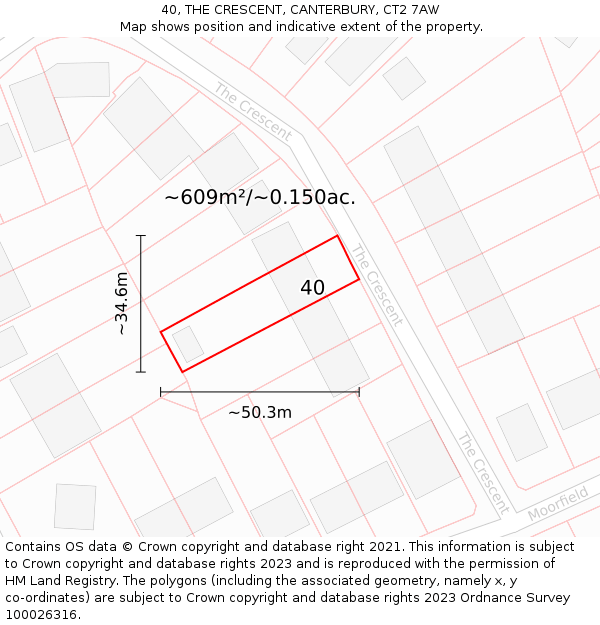 40, THE CRESCENT, CANTERBURY, CT2 7AW: Plot and title map