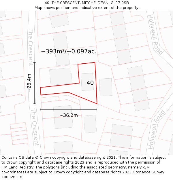 40, THE CRESCENT, MITCHELDEAN, GL17 0SB: Plot and title map