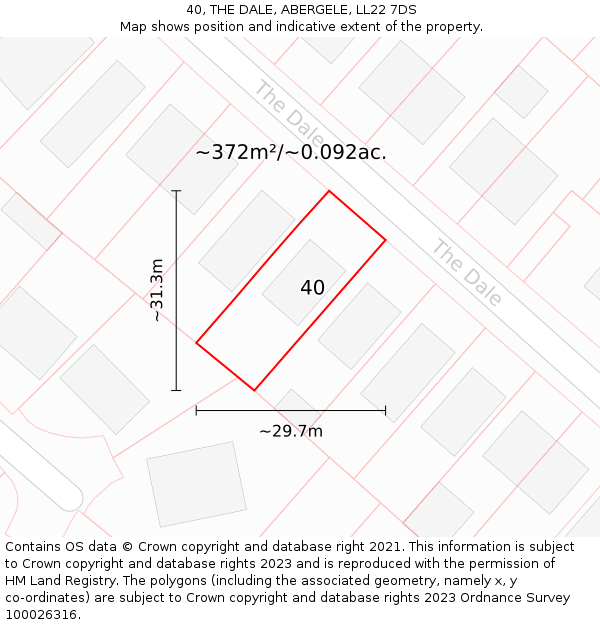 40, THE DALE, ABERGELE, LL22 7DS: Plot and title map