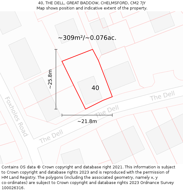 40, THE DELL, GREAT BADDOW, CHELMSFORD, CM2 7JY: Plot and title map