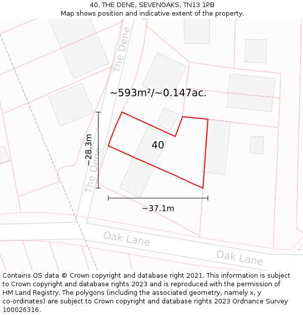 40, THE DENE, SEVENOAKS, TN13 1PB: Plot and title map