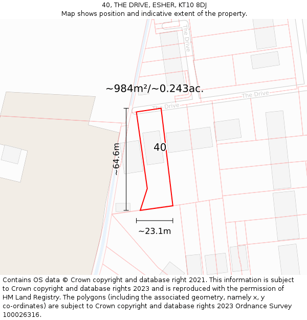 40, THE DRIVE, ESHER, KT10 8DJ: Plot and title map