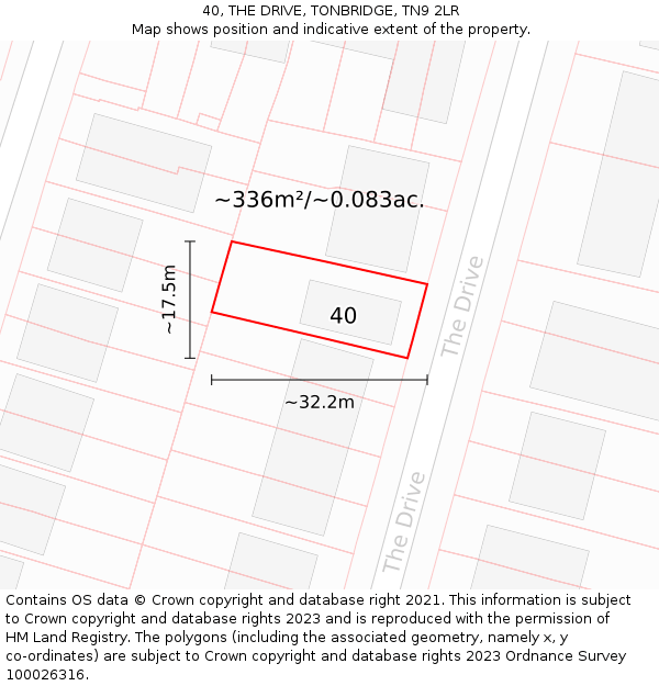 40, THE DRIVE, TONBRIDGE, TN9 2LR: Plot and title map