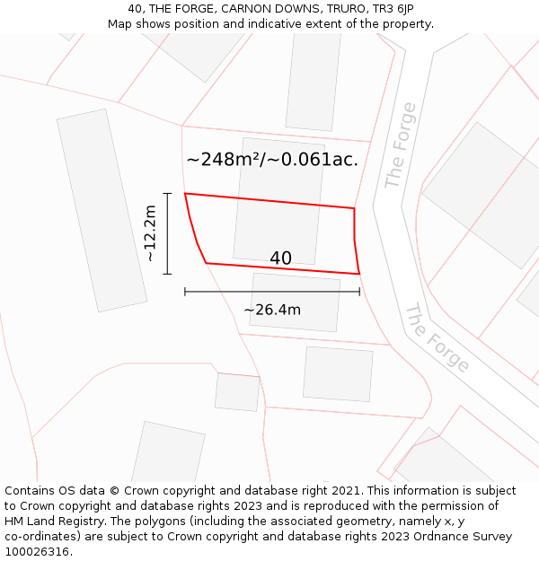 40, THE FORGE, CARNON DOWNS, TRURO, TR3 6JP: Plot and title map