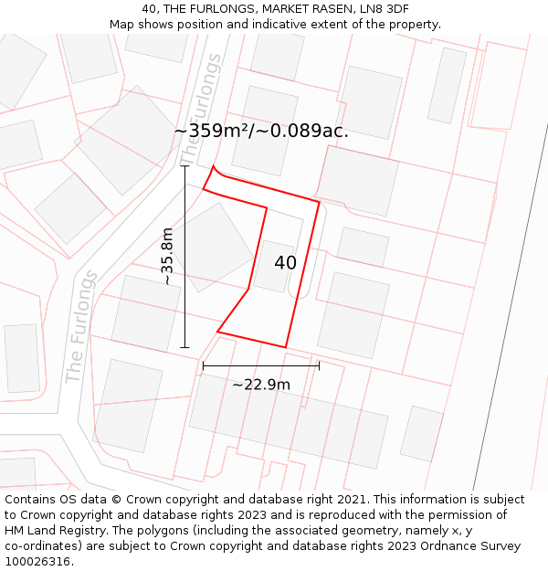 40, THE FURLONGS, MARKET RASEN, LN8 3DF: Plot and title map