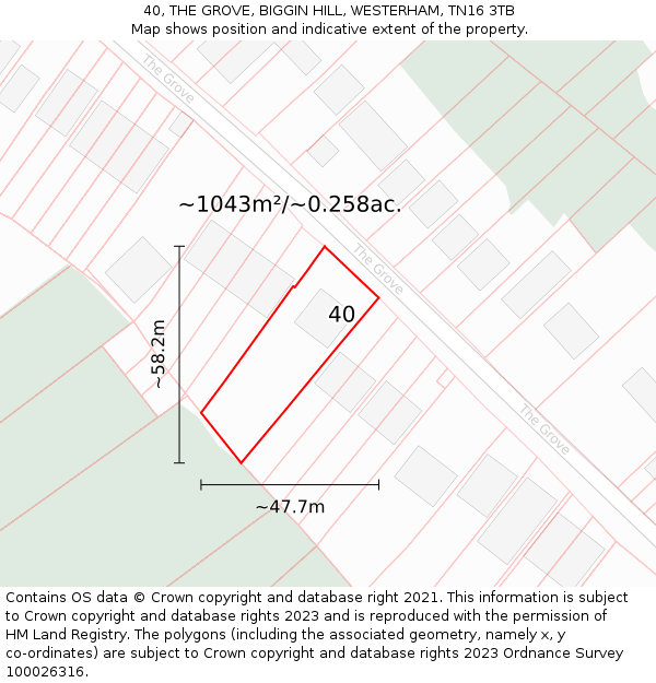 40, THE GROVE, BIGGIN HILL, WESTERHAM, TN16 3TB: Plot and title map