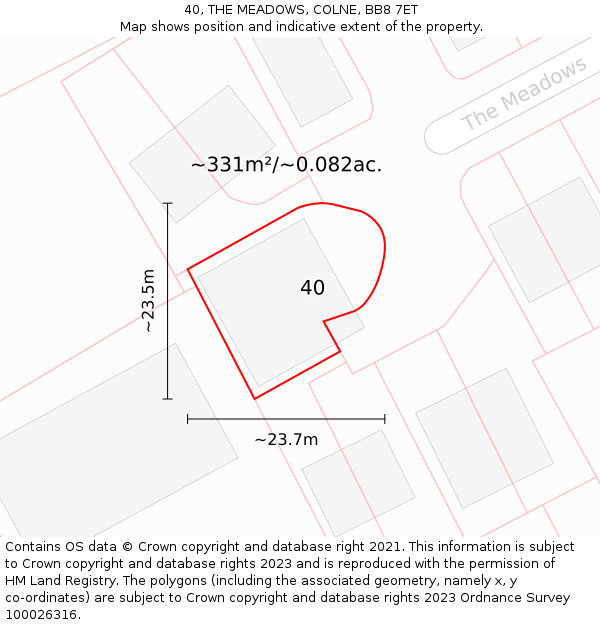 40, THE MEADOWS, COLNE, BB8 7ET: Plot and title map